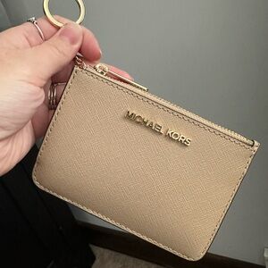 Michael Kors Tan Card Pouch with Gold Accents